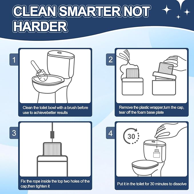 Msvvko Toilet Bowl Cleaners, Blue Cleaner Tablets in Bottle, Deodorizes, Freshens Odors, Drops Into Toilet Tank, Long Lasting Slow Release, Septic tank safety - 3 packs