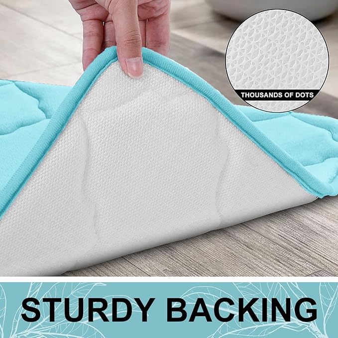 OLANLY Memory Foam Bath Mat Rug 70x24, Ultra Soft and Absorbent Bathroom Rugs, Non-Slip, Comfortable, Machine Washable Bath Carpet for Bathroom Floor, Tub, Shower and Home Decor Accessories, Sky Blue