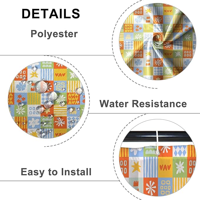 Boho Checkered Floral Shower Curtain Set Multicolored Geometric Flower Print Shower Curtains for Bathroom Waterproof Fabric Bathtub Decorations with Hooks 36x72 Inches