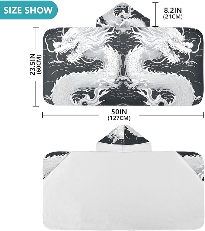Hooded Towel for Kids Dragon in The Wave Beach Wrap Bath Towels 50x23.5in