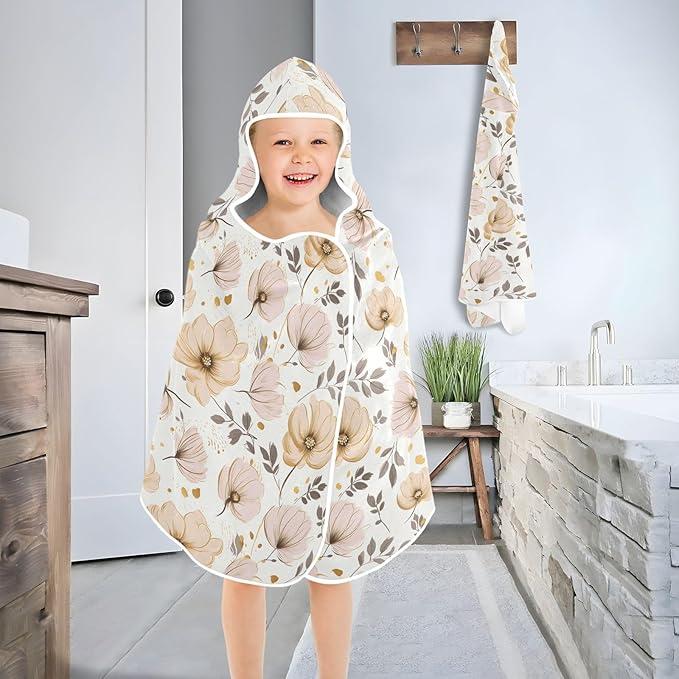 Kids Hooded Towels Flower Floral Swimming Beach Towel 23.5" x 50" Bath Towel for Boys Girls 21217240