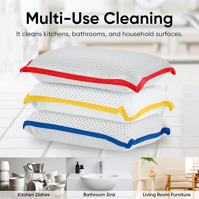 Microfiber Sponges for Dishes, Non-Scratch Sponge Dish Scrubber Heavy Duty Household Cleaning Multi-Purpose Cleaning Supplies Dish Wash Kitchen Cleaners Pack of 18