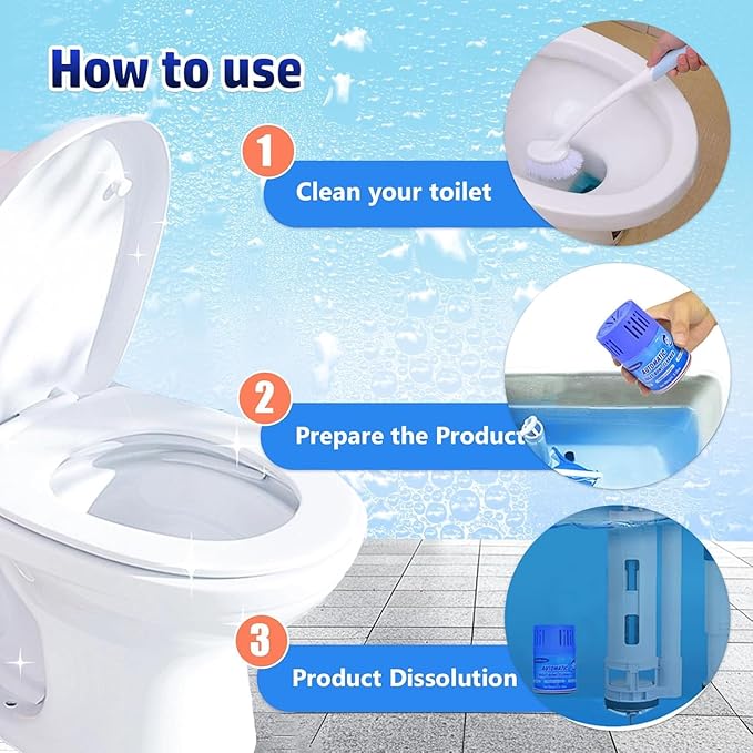 Automatic Toilet Bowl Cleaners Bottles, 3 Pack Long-Lasting Blue Toilet Cleaner Tablets, Septic Safe Toilet Tank Cleaner for Stain Prevention & Odor removal, Up to 3 Months each bottle