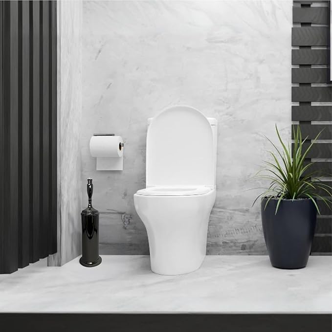 Splash Home Buena Stainless Steel Toilet Brush with Holder, Bowl Scrubber with Durable Cleaning Bristles, Hidden Brush with Splash Protective Disc Design - Black Nickel