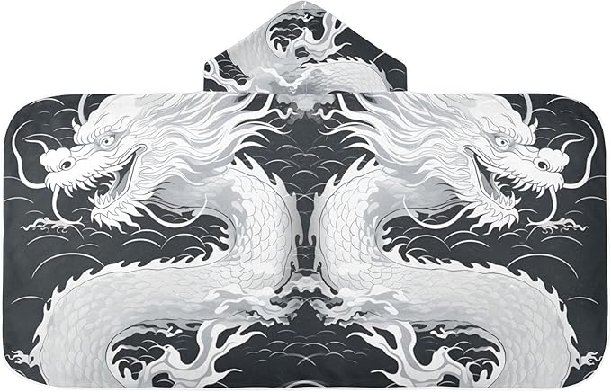 Hooded Towel for Kids Dragon in The Wave Beach Wrap Bath Towels 50x23.5in