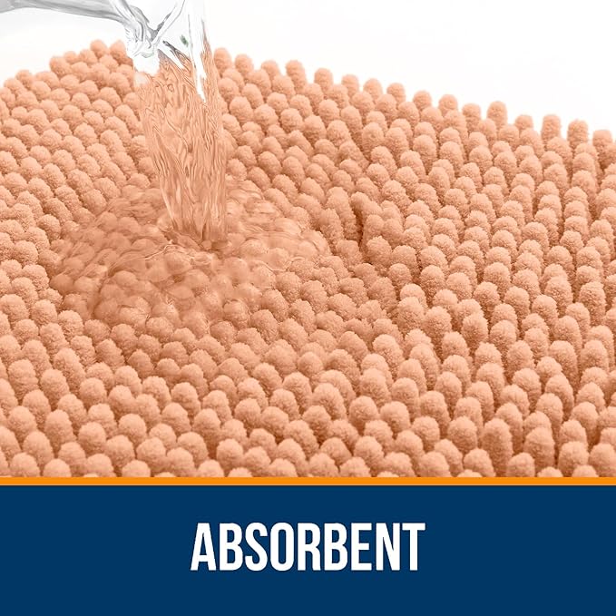 OLANLY Small Bathroom Rugs 24x16, Extra Soft Absorbent Chenille Bath Rugs, Rubber Backing Quick Dry, Machine Washable Bath Mats for Bathroom Floor, Tub and Shower, Home Decor Accessories, Peach