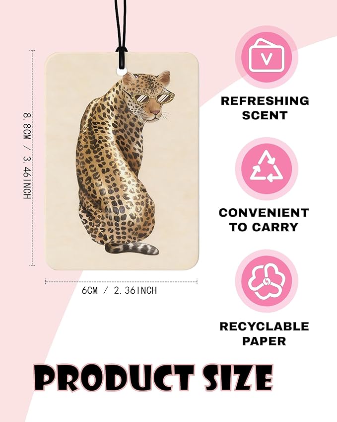 Preppy Leopard Print Orange Citrus Car Air Freshener 4pcs, Trendy Girly Y2k Cheetah 8 Ball Martini Ace Card Hanging Scents Car Accessories Interior Mirror Decor for Women Girls
