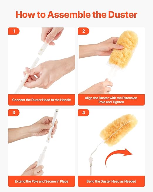 VEVOR Duster Refills, Heavy Duty Dusters for Cleaning, 3 ft Extendable Handle with 10 Refills, Reusable Non-Woven Fabric 360° Cleaning Kit for Dusting Furniture, Blinds, Ceiling Fans, Walls, Corners