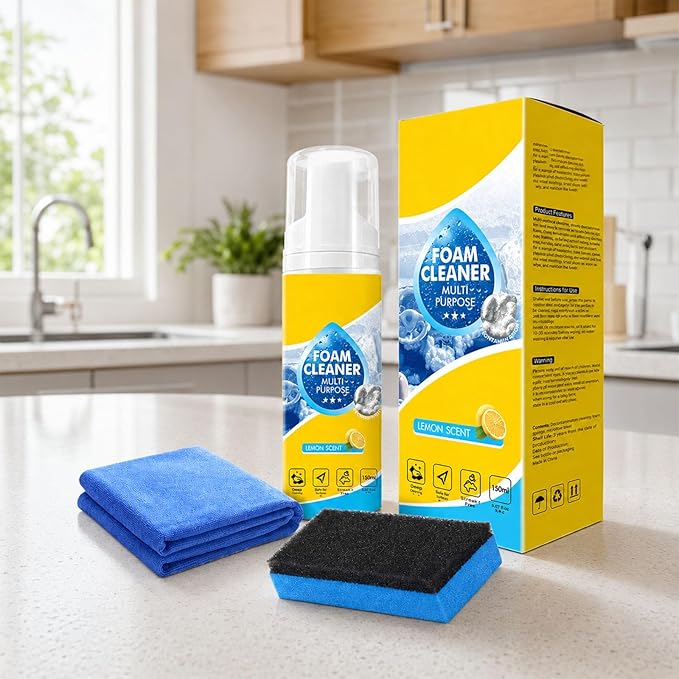 4-in-1 Multi-Enzyme Foam Cleaner, Foam Cleaner Multi Purpose, Enzyme Cleaner, for Car Interior, Kitchen Grease, Bathroom Tiles,Sofa Upholstery (1PCS)