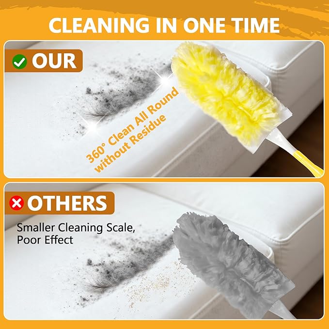 40 Pack Duster Refills Kit Disposable for Swiffer Duster Handle,360° Deep Cleaner Heavy Duty Replacement with 1 Handle,for Home, Blinds, Car, Pet, Furniture, Fans(Yellow)