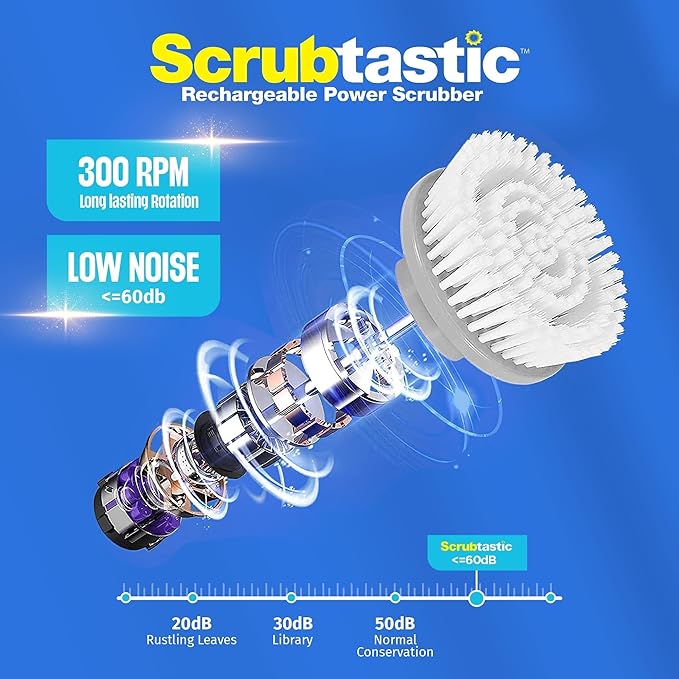 Scrubtastic Spin Scrubber, Electric Shower Scrubber – Rechargeable, Multipurpose Extendable Tile Cleaner, Bathroom, Floor & Grout Bathtub Power Scrubber with 3 Rotating Brush Heads, Improved for 2022