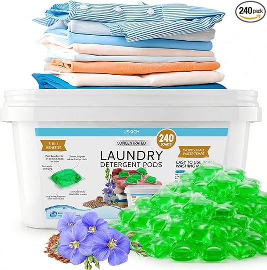 240 Pack Laundry Detergent Pods- 5-in-1 Stain Remover Laundry Soap Pods- Ultra Concentrated,Dissolvable Detergent Pods Bulk for Washing Machines,Linen Scent