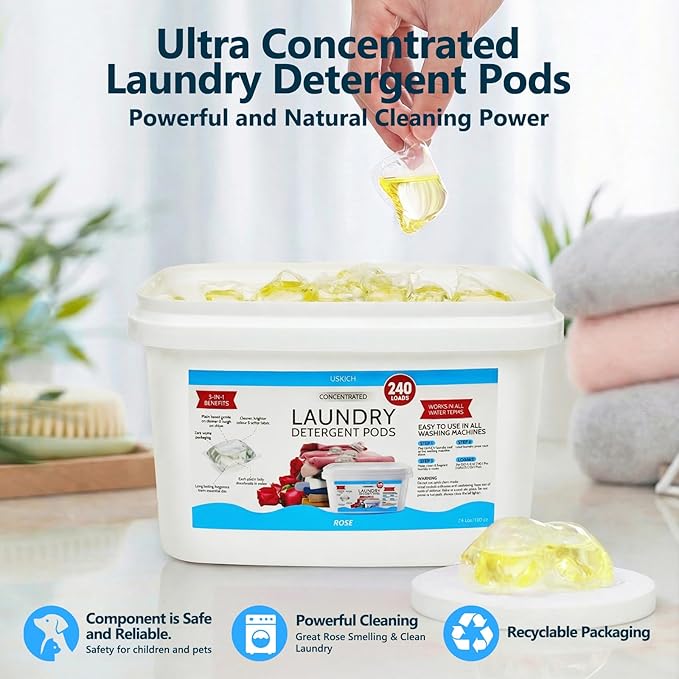 240 Pack Laundry Detergent Pods- 5-in-1 Stain Remover Laundry Soap Pods- Ultra Concentrated,Dissolvable Detergent Pods Bulk for Washing Machines,Rose Scent