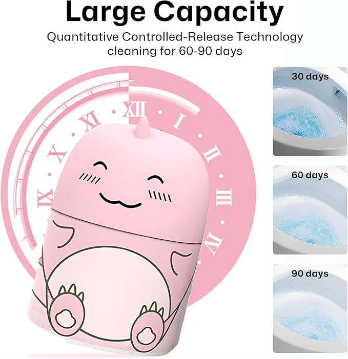 Toilet Bowl Cleaners Automatic Toilet Cleaner for Inside the Bowl Bathroom Toilet Tank Cleaner Dinosaur Shape Design Household with Rope Toulet Cleaning Supplies - Pink Peach Scent