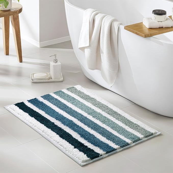 Sunlit Ombre Blue Bathroom Rug Nautical Bath Mat for Bathroom Non Slip 30"x20" Blue and White