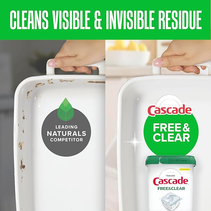Cascade Free & Clear Dishwasher Pods, Dishwasher Detergent, Dish Detergent Soap, Unscented, 62ct