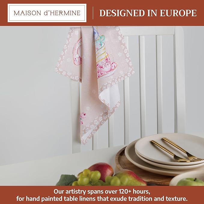 Maison d' Hermine 100% Cotton Cloth Napkins Set of 4 Everyday Reusable Square Napkins Cloth Washable Dinner Party Wedding Restaurant Hotel Kitchen Spring Summer (High Tea, 18" x 18")