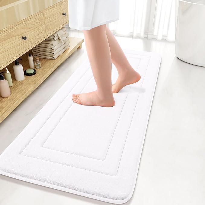 Arotive Memory Foam Bathroom Rug Mat 47x17, Ultra Soft and Absorbent Bath Mat, Machine Wash Dry, Comfortable Bath Rug Carpet for Bathroom Floor, Tub and Shower, White