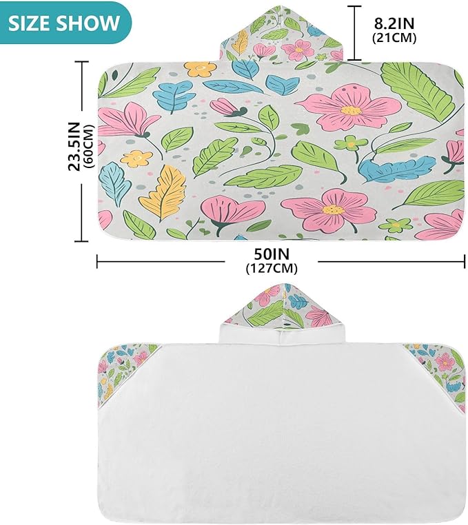 CEBUGI Cute Flowers Hooded Bath Towel for Kids Absorbent Soft Bath Towel Wrap with Hood 50x23.5in Pool Beach Shower Towel for Boys Girls