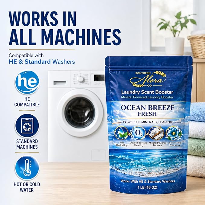 Oxygen Boosted Laundry Scent Booster Powder – Laundry Booster & Odor Eliminator, Laundry Freshener, Deep Clean Detergent Booster, Long Lasting Laundry Scent, HE Safe (1lb) (Ocean Breeze Fresh)
