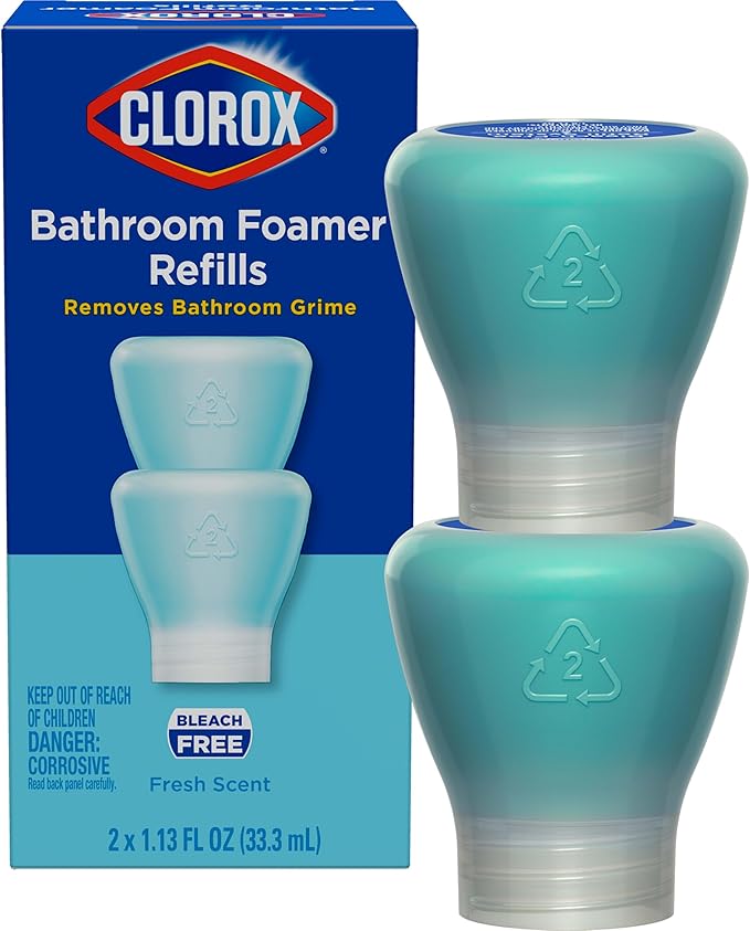 Clorox Bathroom Foamer Refill Cartridge for Clorox Bathroom Foamer Reusable Spray Bottle, Household Essentials, Fresh Scent, 2 Spray Refills