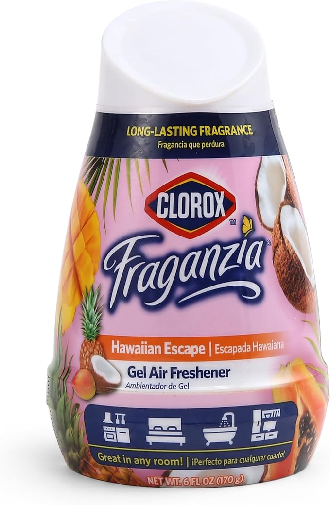 Clorox Fraganzia Gel Air Freshener Cone, Hawaiian Escape Scent - No-Plug, Battery-Free Air Freshener for Small Rooms, Closets, Kitchens, Bathrooms, Offices and More, 6 Ounce - 12 Pack