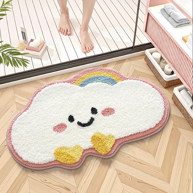 HYST Cloud Bathroom Rug - Tufted Super Absorbent & Non-Slip Bathmat, Machine Washable Plush Mat for Kids Room, Nursery, Bathroom Decor(Pink, 15.74x23.62 inch)