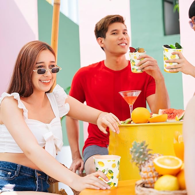 Umigy 100 Pcs Lemonade Paper Cups Disposable Lemonade Stand Cups Bathroom Mouthwash Drinking Disposable Cups for Summer Party Picnics Barbecues Traveling Hot Cold Beverage Water Juice (8 oz)