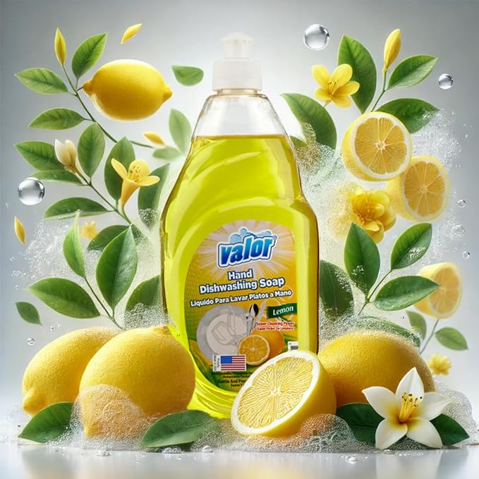 Valor Dishwashing Liquid, 25 fl oz – Dish Soap for Kitchen & Bathroom, Grease-Fighting, Gentle on Hands, Fast Rinse, Eco-Friendly Biodegradable Formula (25 fl oz (Pack of 1), Lemon)