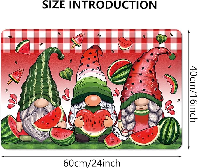 APROPHIC Summer Gnome Bath Mat for Bathroom Decor, Fruit Watermelon Plaid Bathroom Rug Non-Slip Rubber Backing Carpet, Absorbent Quick-Drying Floor Mat, Ultra-Thin Fit Under The Door,17x24 in, Red