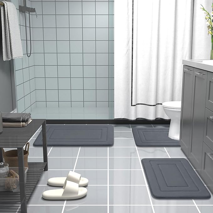 Arotive Memory Foam Bathroom Rug Mat 54x24, Ultra Soft and Absorbent Bath Mat, Machine Wash Dry, Comfortable Bath Rug Carpet for Bathroom Floor, Tub and Shower, Dark Grey