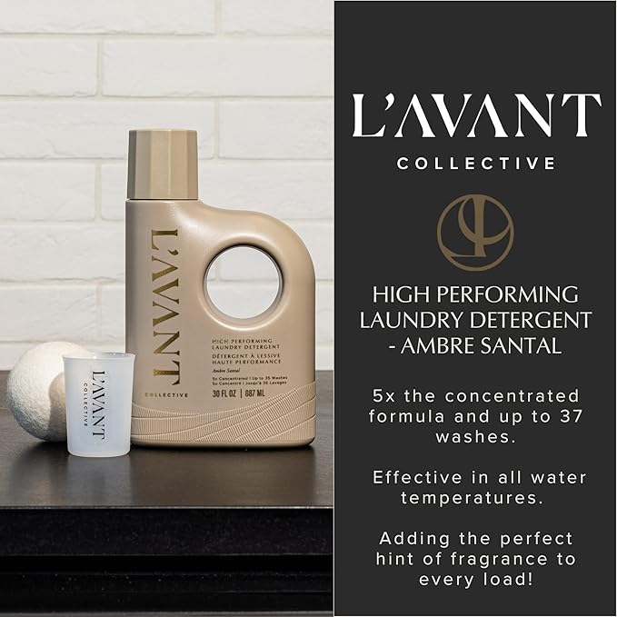 L'AVANT Collective Luxury Laundry Detergent | Ambre Santal | Natural Non-Toxic Liquid Laundry Soap with Enzymes | Plant-Based, HE Compatible, Protects Colors | 30 oz