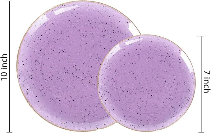Liacere 32PCS Purple Plastic Plates - Purple Stone Plastic Disposable Tableware Plates Modern Dinnerware Set - Wedding & Warm Winter & Party & Easter Day