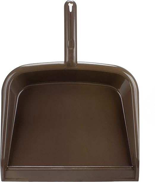 SPARTA Large Handheld Dustpan with Hanging Hole, Heavy-Duty Plastic Dustpan with Wide Lip for Countertops and Surfaces, Plastic, 10 Inches, Brown