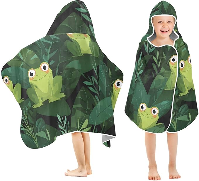 SUABO Kids' Bath Towels Frog Pattern Hooded Towels for Boys Girls,Toddler Towels Multi-Purpose for Beach,Pool and Bathroom,23.5" x 50", Soft and Highly Absorbent