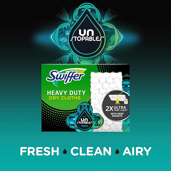 Swiffer Sweeper Heavy Duty Dry Multi-Surface Cloth Refills for Floor Sweeping and Cleaning, Unstopables Fresh Scent, 10 Count