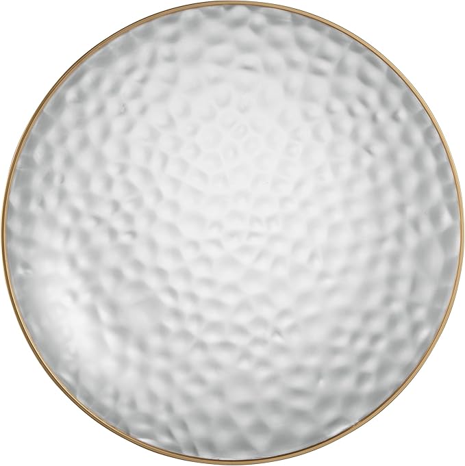 PLASTICPRO 30 Pack Hammered Plastic Plates Heavyweight Disposable Plastic Plates Elegant Clear Hammered Rim Platsic Party Dishes (Hamered Clear With Gold Rim, 10'' INCH PLATES)