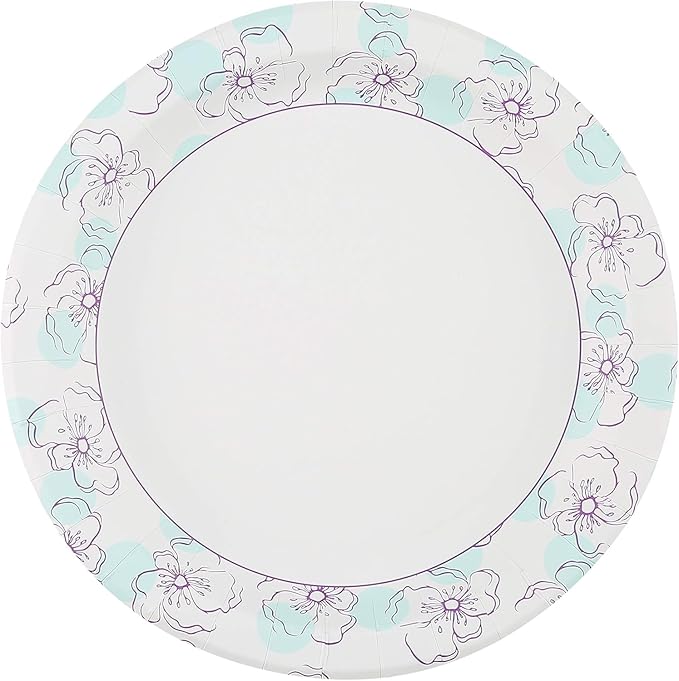 Glad Round Disposable Paper Plates, Blue Flower Design, Heavy Duty Soak Proof Cut Resistant Microwave Safe Plates for Meals, Parties, Picnics, and Events, 10 Inch, 50 Count - 2 Pack