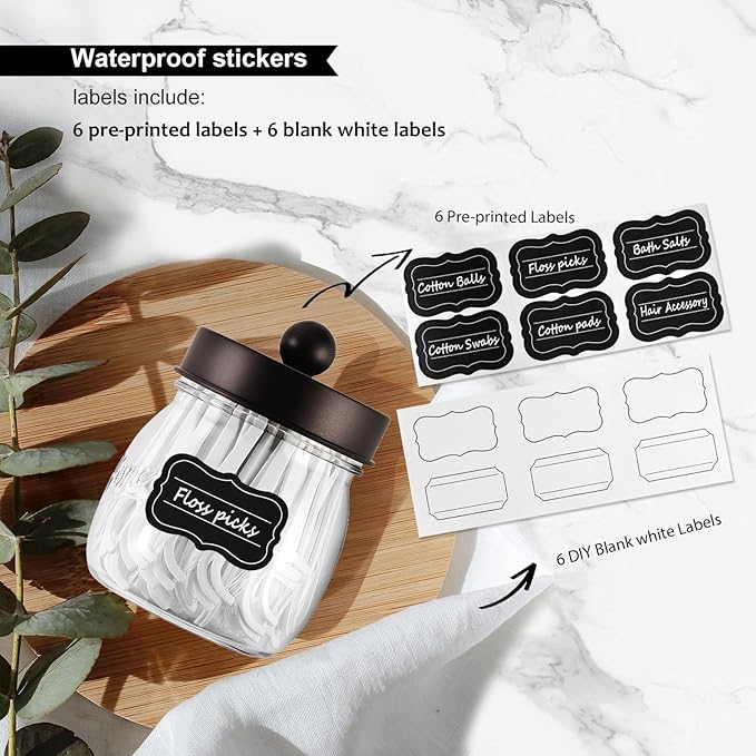 SheeChung 3 Pack Qtip Holder Bathroom Jar Set, Apothecary Mason Jar for Bathroom Vanity Home Storage Organizer, Plastic Acrylic Qtip Dispenser, Cotton Swabs, Floss Picks, Farmhouse/Home Decor (Bronze)