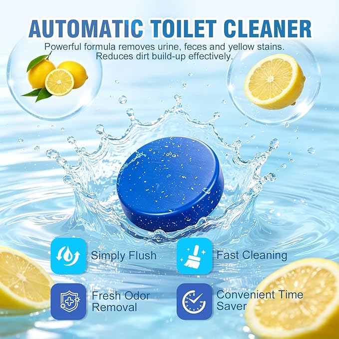 Toilet Bowl Cleaner Tablets for Tank – Automatic Toilet Tank Cleaner Tablets, Blue Toilet Tablets for Hard Water & Toilet Ring Removal, Deodorizing Toilet Tablets, Septic Safe, 300 Flushes, 12 Pack