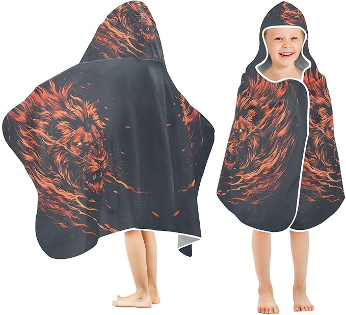 Hooded Towel for Kids Fire Lion Beach Wrap Bath Towels 50x23.5in