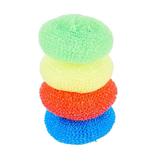 Restaurantware Plastic Dish Scrubbers 40 Pack 2.953 x 2.953 x 0.984 Inches Durable Non-Scratch Scrubbers Plastic Mesh Cleaning Pads Easy Grip Assorted Colors for Multi-Surface Cleaning