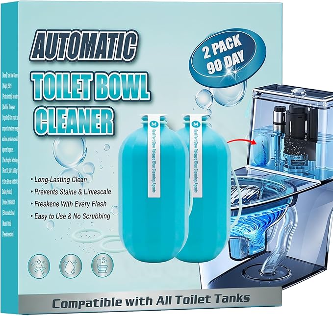 Automatic Toilet Bowl Cleaner, Long-Lasting Toilet Bowl Cleaner Tablets-Toilet Tank Cleaner For Stain Prevention & Odor Removal- Up To 3 Months Each Bottle, 2 Count