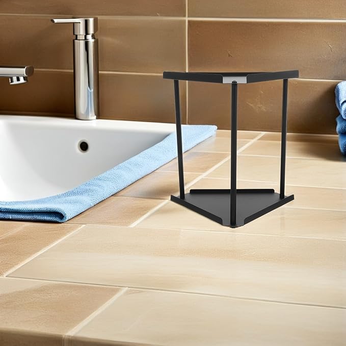 Happyyami Bathroom Counter Shelf and Sink Organizer 2-Tier Black Metal Corner Vanity Rack for Makeup and Skincare Storage Bathroom Countertop Organizer for Home Use