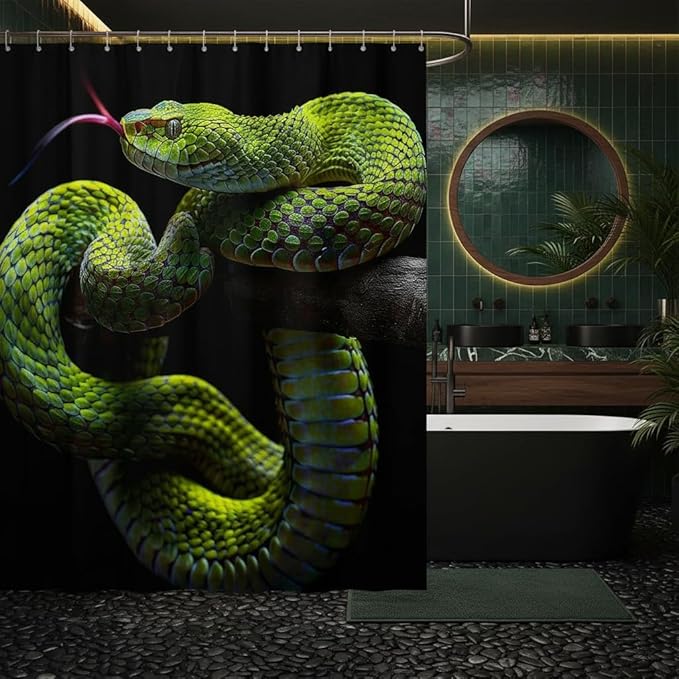 Castle Fairy Snake Waterproof Shower Curtain,Wild Python Pattern Fabric Shower Curtains,Animal Theme Bath Curtain,Reptile Window Treatment for Adult Women Man Home Bathtubs Decorative 72" W x 72" L