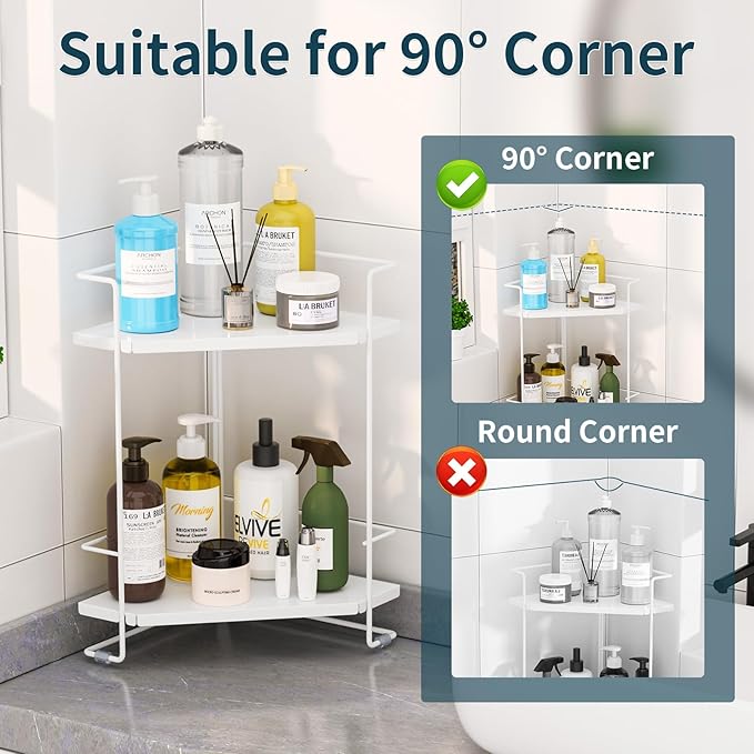BOIVSHI 2-Tier Bathroom Counter Organizner, Bathroom Organizers and Storage for Bathroom, Kitchen Counter, Corner Storage Shelf for Bedroom, Storage, Makeup, Skincare, Perfume (White)