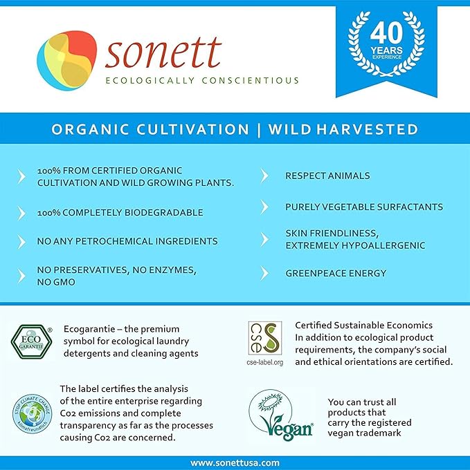 Sonett Organic Laundry Liquid Detergents, Mint & Lemon (Pack of 6) for all colored textiles Certified Organically Grown