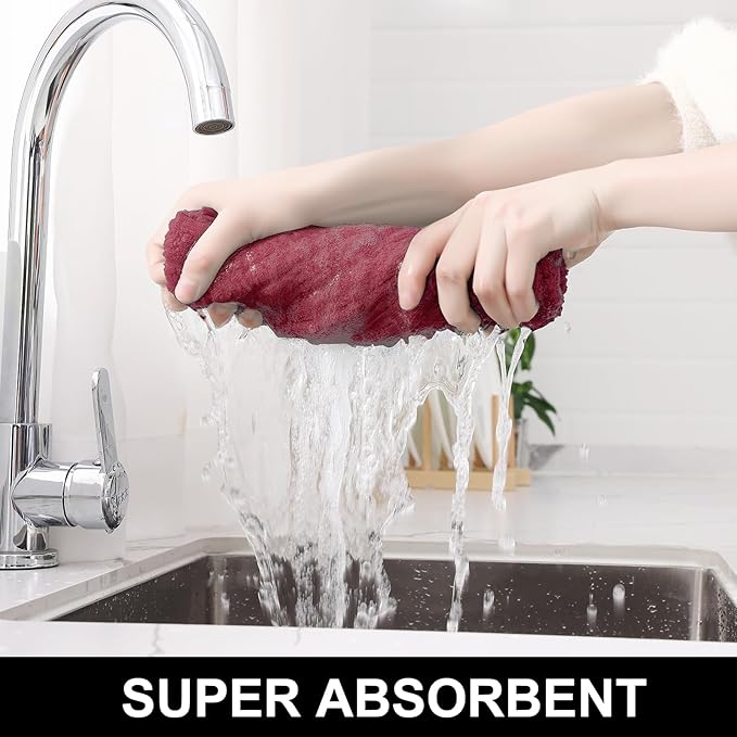 Homaxy Premium Cotton Kitchen Towels 16"x 28", Large Natural Ring Spun 390 GSM Dish Towels, Super Absorbent Terry Kitchen Hand Towels, Soft Tea Towels with Hanging Loop, Pure Red Design, 6 Pack