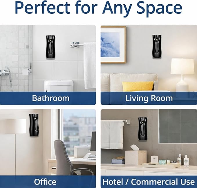 Automatic Air Freshener Dispenser 2-Pack with Remote, Battery Operated Wall Mount or Freestanding Spray, Adjustable Timer for Bathroom, Office & Home (BLACK)