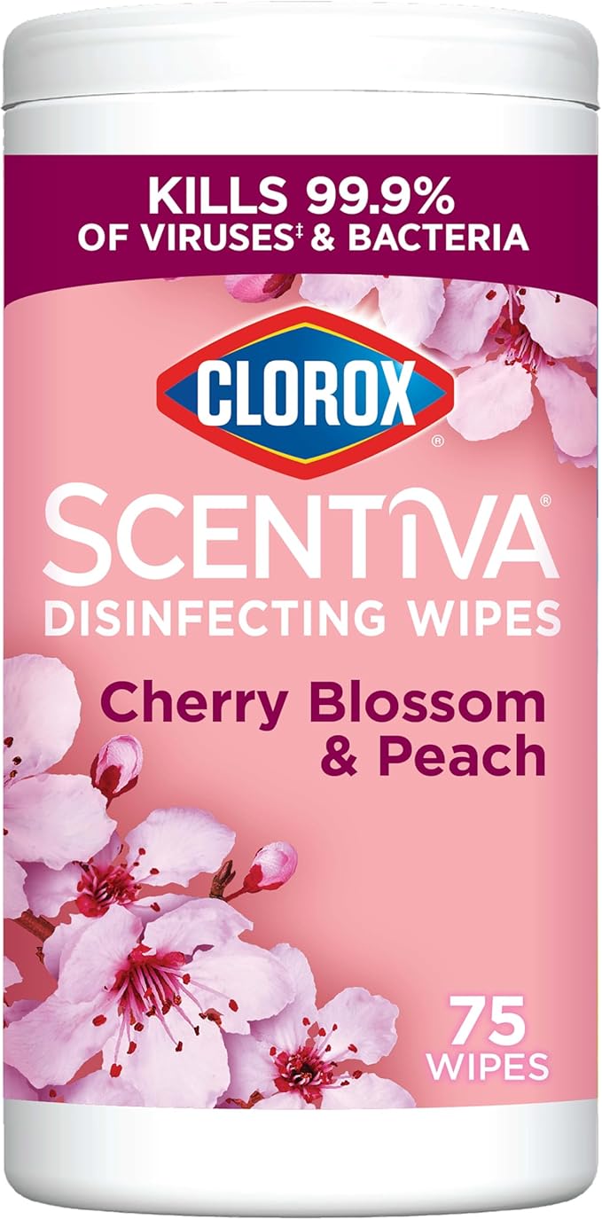 Clorox Scentiva Disinfecting Wipes, Cherry Blossom and Peach, Antibacterial, 75 Count